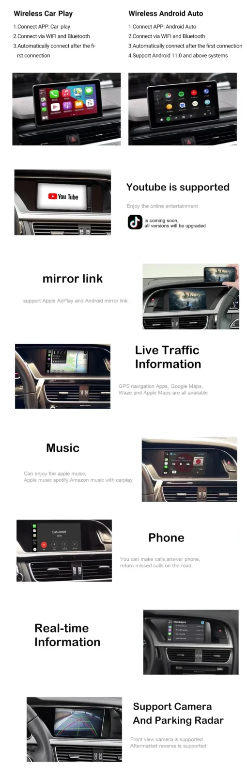 Wireless Apple CarPlay For Audi Q3 Q5 Q7 A1 A3 A4 A5 A6 A7 A8 S5 S7 with 3G/3G+/MIB MMI/Symphony/Concert Prime Multimedia Box - Image 2